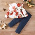 2pcs Toddler Girl Sweet Ripped Denim Jeans and Floral Print Tee Set Multi-color image 2