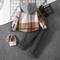 2pcs Toddler Boy Trendy Ripped Denim Jeans and Plaid Hooded Jacket Set Khaki image 2