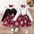 Toddler Girl Christmas Faux-two Bowknot Design Splice Long-sleeve Dress Black image 1
