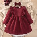 2pcs Toddler Girl Sweet Valentine's Say Heart Embroidered Ruffled Dress and Headband Burgundy image 1