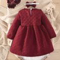 2pcs Toddler Girl Sweet Valentine's Say Heart Embroidered Ruffled Dress and Headband Burgundy image 2