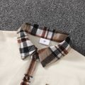 2pcs Toddler Boy Trendy Faux-two Plaid Splice Lapel Collar Tee and Pants Set Creamcolored image 3