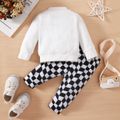 2pcs Baby Boy/Girl Long-sleeve Spliced Sweatshirt and Checkered Sweatpants Set Black/White image 2