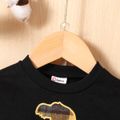2pcs Baby Boy Plaid Dinosaur Embroidered Black Long-sleeve Sweatshirt and Sweatpants Set Black image 3