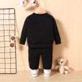 2pcs Baby Boy Plaid Dinosaur Embroidered Black Long-sleeve Sweatshirt and Sweatpants Set Black image 2