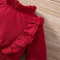 3pcs Baby Girl Solid Ruffle Trim Mock Neck Long-sleeve Shirred Top and Floral Print Pants & Headband Set Burgundy image 4