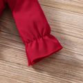 3pcs Baby Girl Solid Ruffle Trim Mock Neck Long-sleeve Shirred Top and Floral Print Pants & Headband Set Burgundy image 5