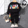 Rugby Match 2pcs Toddler Boy Playful Colorblock Pullover Sweatshirt and Pants Set Black image 1