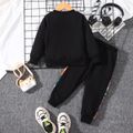 Rugby Match 2pcs Toddler Boy Playful Colorblock Pullover Sweatshirt and Pants Set Black image 2