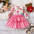 2pcs Baby Girl 100% Cotton Layered Skirt and Allover Bear Print Long-sleeve Romper Set Pink image 3