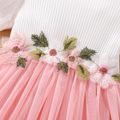 Toddler Girl Sweet Floral Design Mesh Splice Puff-sleeve Dress PinkyWhite image 5