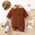 Baby Boy/Girl 95% Cotton Contrast Fuzzy Collar Thickened Corduroy Jumpsuit Brown image 1