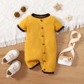 Baby Boy/Girl Contrast Binding Waffle Textured Short-sleeve Romper Yellow image 1