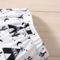 3pcs Baby Boy Letter Graphic Short-sleeve Romper and Allover Cactus Print Pants & Striped Hat Set Black image 4
