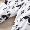 3pcs Baby Boy Letter Graphic Short-sleeve Romper and Allover Cactus Print Pants & Striped Hat Set Black image 5