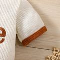 2pcs Baby Boy Letter Embroidered Waffled Textured Short-sleeve Jumpsuit & Hat Set Beige image 4
