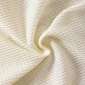 2pcs Baby Boy Letter Embroidered Waffled Textured Short-sleeve Jumpsuit & Hat Set Beige image 5