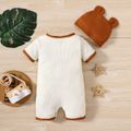 2pcs Baby Boy Letter Embroidered Waffled Textured Short-sleeve Jumpsuit & Hat Set Beige image 2
