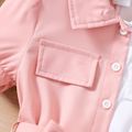 Toddler Girl Elegant Lapel Collar Colorblock Belted Dress PinkyWhite image 4
