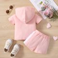 2pcs Baby Boy/Girl Letter Print Hooded Short-sleeve Top & Shorts Set Pink image 3