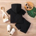 2pcs Baby Boy/Girl 95% Cotton Glow in the Dark Graphic Hooded Short-sleeve Tee & Shorts Set Black image 3