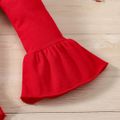 3pcs Toddler Girl Valentine's Day Ruffle Tee and Heart Print Flared Pants & Headband Set Red image 5