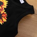 2pcs Toddler Girl/Boy Trendy Ripped Denim Shorts and Floral Print Tank Top Set Black image 3