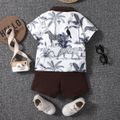 2pcs Toddler Boy Playful Animal Print Polo Collar Tee and Shorts Set Brown image 2