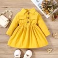 Baby Girl 100% Cotton Solid Long-sleeve Button Dress Yellow image 1