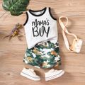 2pcs Baby Boy Letter Print Tank Top and Camouflage Shorts Set Flecked Grey image 1