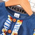Toddler Girl Sweet Floral & Stripe Print Flutter-sleeve Romper Blue image 3