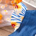 Toddler Girl Sweet Floral & Stripe Print Flutter-sleeve Romper Blue image 4