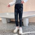 Kid Girl Stars Pattern Ripped Denim Skinny Jeans Black