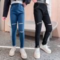 Kid Girl Casual Elasticized Ripped Denim Skinny Jeans Black