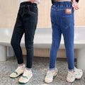 Kid Girl Elasticized Solid Color Denim Skinny Jeans Black