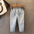 Kid Boy Casual Solid Color Ripped Denim Jeans Light Blue