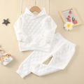 2-piece Toddler Girl/Boy Textured Solid Color Hoodie Sweatshirt and Pants Casual Set White