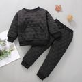 2-piece Toddler Boy Textured Solid Color Sweatshirt and Pants Casual Set Black