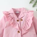 100% Cotton Baby Girl Double Breasted Pink Lapel Long-sleeve Ruffle Outwear Pink image 3