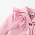 100% Cotton Baby Girl Double Breasted Pink Lapel Long-sleeve Ruffle Outwear Pink
