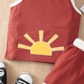 2pcs Toddler Boy/Girl Playful Cactus/Sun/Rainbow Embroidered Tank Top & Shorts Set Khaki