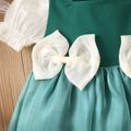 Baby Girl Colorblock Square Neck Puff-sleeve Bowknot Satin Party Dress blackishgreen