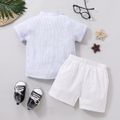 Refreshing As Soda Toddler Boy 2pcs 100% Cotton Striped Stand Collar Short-sleeve Blue Shirt Top and Solid White Shorts Set Light Blue