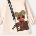 L.O.L. SURPRISE! Toddler Girl Bag Print Long-sleeve Hooded Sweatshirt Dress Beige