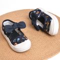 Toddler / Kid Floral Pattern Bow Velcro Canvas Shoes Dark Blue