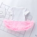 2pcs Applique Decor Mesh Layered Short-sleeve White or Pink or Grey Baby Romper with Headband Set White