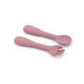 Long Handle Silicone Spoon & Fork Set BPA-Free Safety Non-toxic Toddler Self-Feeding Training Utensils Tableware Dark Pink