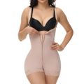 Women Shapewear Tummy Control Body Shaper Lace Trim Butt Lifting Shorts Zipper Open Bust Bodysuit Apricot image 1