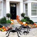 decorações de aranha peluda realista de halloween tamanho diferente adereços de aranha falsa decorações de festa Preto
