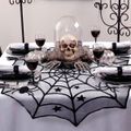 1-pack/3-pack Halloween Cobweb Decorations Spider Web Fireplace Mantel Scarf & Round Table Cover & Tablecloth for Halloween Party Decor Black